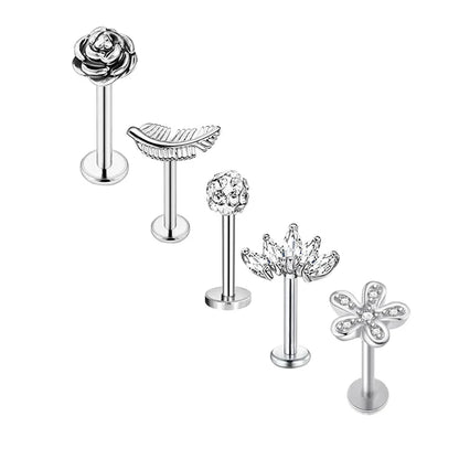 5pcs Mixed Heart Tragus Stud Earring Set | Cartilage Helix Lip Piercing Jewelry