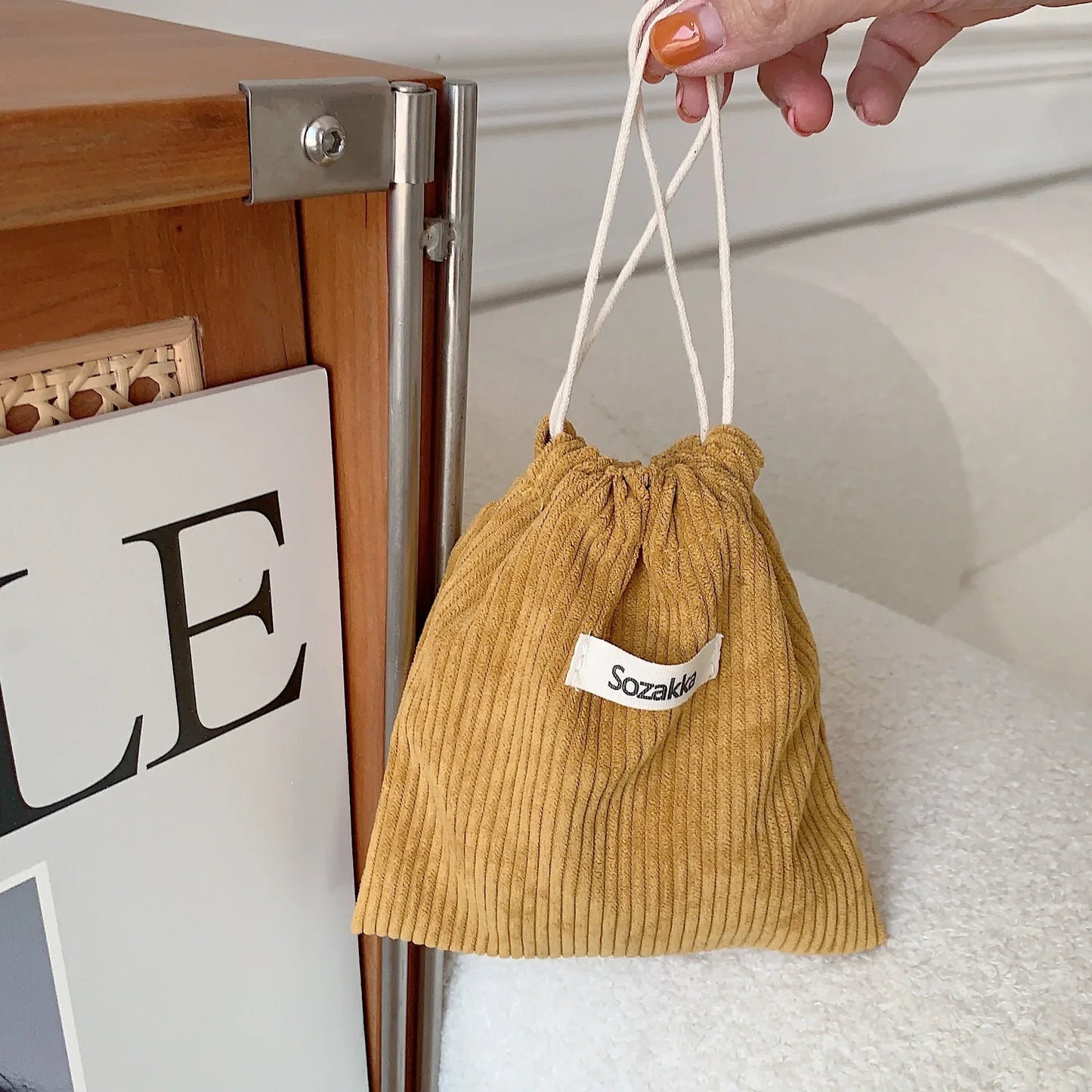 Small Corduroy Drawstring Pouch | Multi-Purpose Storage Bag for Women and Girls