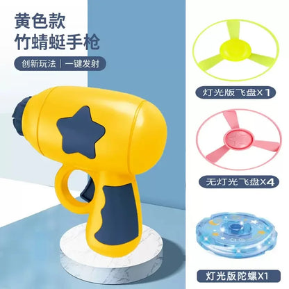 Glowing Bamboo Dragonfly Toy | Rotating Flash Frisbee with Shooting Gun