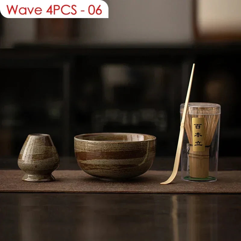 4PCS Outils de préparation de thé japonais Matcha DIY Fouet à Matcha en bambou Cuillère Bol Fouet à thé Brosses Accessoires de cérémonie