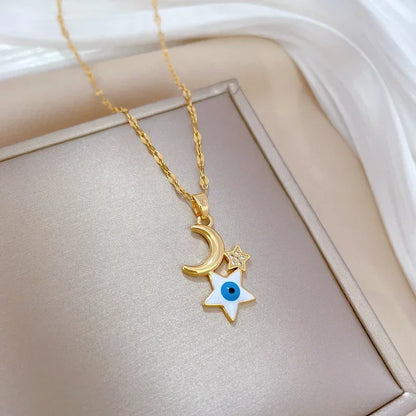 Crescent Moon Pendant Necklace | Vintage Stainless Steel Choker for Women