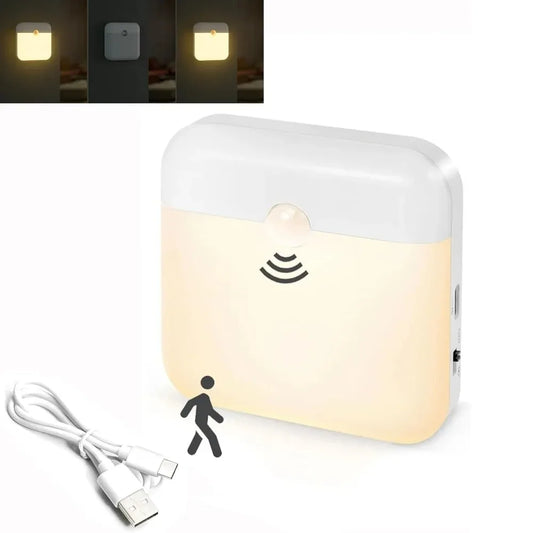 PIR Motion Sensor LED Night Light | USB Rechargeable with Switch for Bedroom Kitchen Cabinet Closet