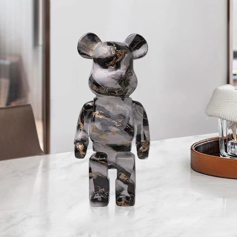 27cm/10 pouces Figurine d'ours Graffiti Décoration d'intérieur Animal Ornement Abstrait Pot de rangement d'argent Sculpture de chambre moderne Décor de table
