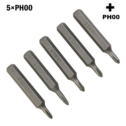5pcs Cross Screwdriver Bit Set Magnetic Phillips Bits PH0000 to PH2 | 4mm Hex Shank Precision Hand Tools