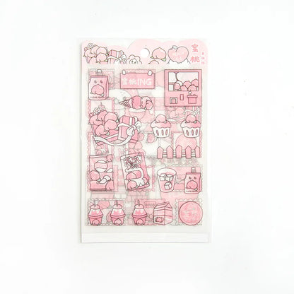 Cute Pink PET Sticker Pack for Scrapbooking and Journaling | 4 Sheets Kawaii Decorative Stickers