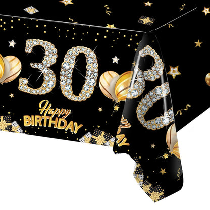 Black Birthday Plastic Tablecloth 18 30 40 50 60 Year Birthday Party Decor Kids Women Birthday Party Supplies Favors Anniversary