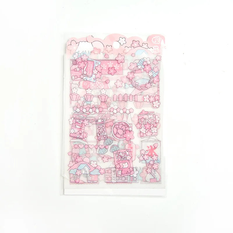 4-Piece Pink PET Sticker Pack | Kawaii Decorative Scrapbooking Set