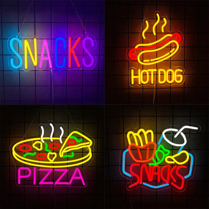 Enseignes Néon Fast-Food, Icônes Alimentaires Pizza et Hot-Dog, Alimentation USB, Utilisées pour la Décoration Murale des Magasins, Cuisines, Restaurants Fast-Food.