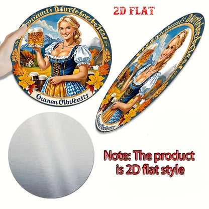 Panneau en tôle métallique en aluminium plat 2D 1 pièce, blond, panneau rond rétro en aluminium, panneau rond vintage en aluminium – Art mural en métal rustique pour bière