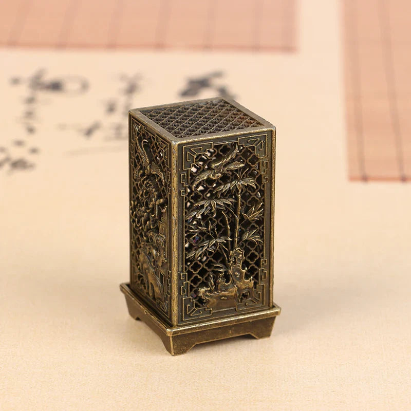 Square Vertical Incense Burner | Small Xiangyun Alloy Holder for Indoor Aromatherapy