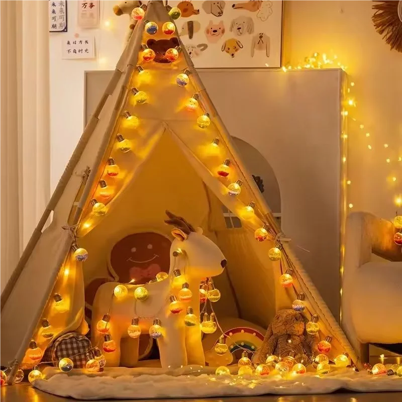 1PC Guirlande Lumineuse Boule Ampoule Noël 1.5M10LED, Arbre de Noël Souriant, Lampe Décorative, Fée Lumineuse pour Chambre, Fête d'Anniversaire