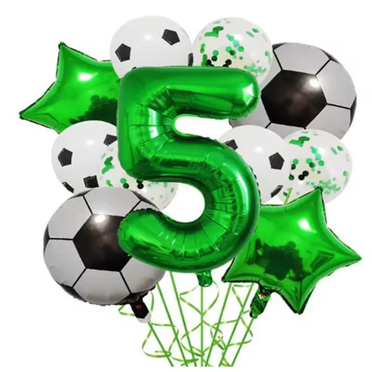 11pcs Football Foil Balloons Soccer Party Decorations | Green Number Ball Set