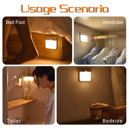 Wireless LED Night Light with Motion Sensor | Type C Rechargeable for Cabinet Wardrobe Staircase Kitchen