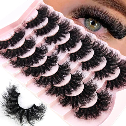 5-8 Pairs Natural Russian Striped Mink Lashes | 3D Volume Wavy False Eyelash Extensions