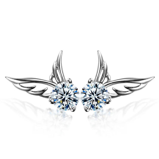 925 Sterling Silver Angel Wings Zircon Stud Earrings | Luxury Women's Designer Jewelry