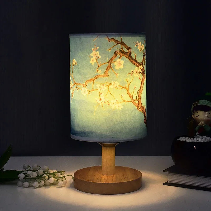 Lampe de table carrée à LED, dimmable, lampe de chevet avec abat-jour en tissu, décor de style chinois