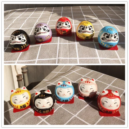 Cerámica Japonesa Daruma Artesanía Gato de la Suerte de Dibujos Animados Adorno de la Fortuna Paisaje Accesorios de Decoración del Hogar Regalos Decoración de la Sala de Estar