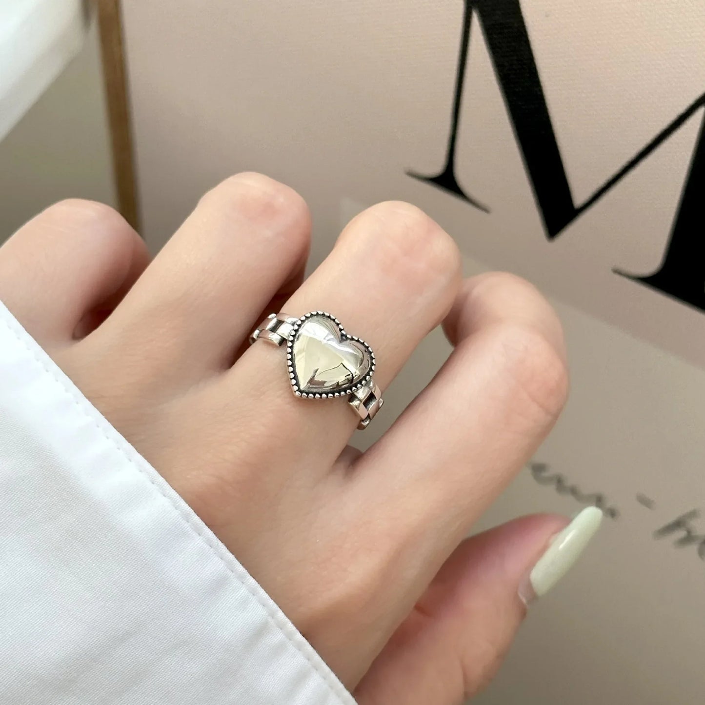 VENTFILLE 925 Sterling Silver Arched Wide Geometric Punk Ring | Asymmetric Cocktail Jewelry