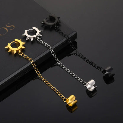 Fashion Punk Cross Pendant Clip Earring | Unisex Metal Chain Tassel Ear Cuff