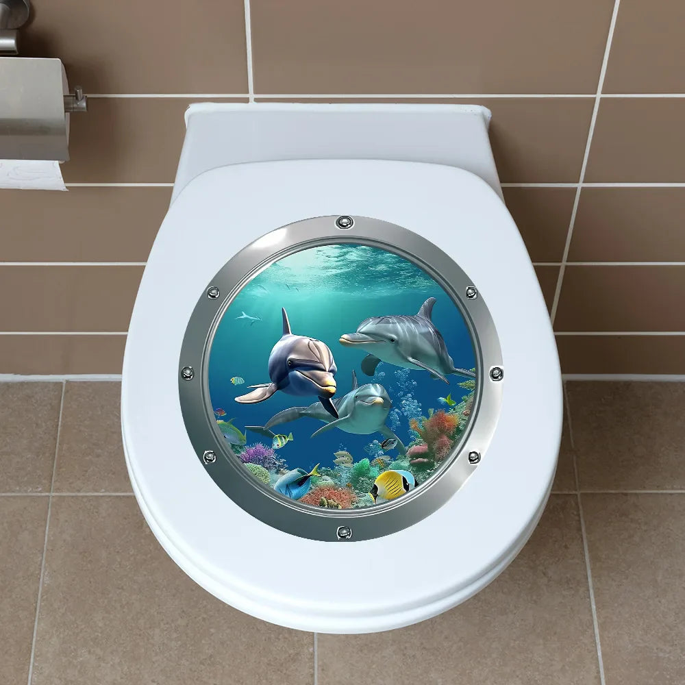 Classic 3D Sea World Dolphin Toilet Stickers | Self-Adhesive Waterproof Decor