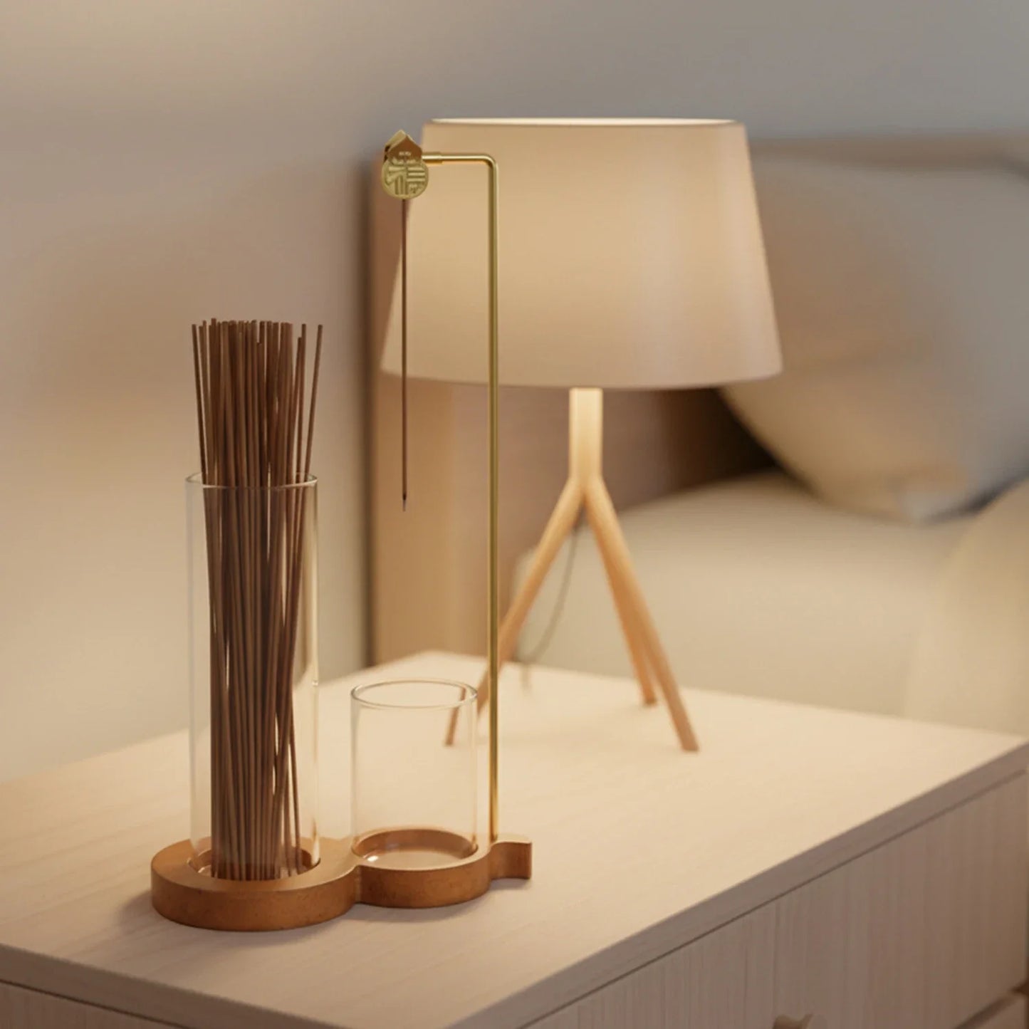 Brûleur d'encens 2 en 1 en forme de calebasse, porte-encens anti-cendres avec récupérateur de cendres en verre et rangement pour encens, pour yoga, méditation, spa