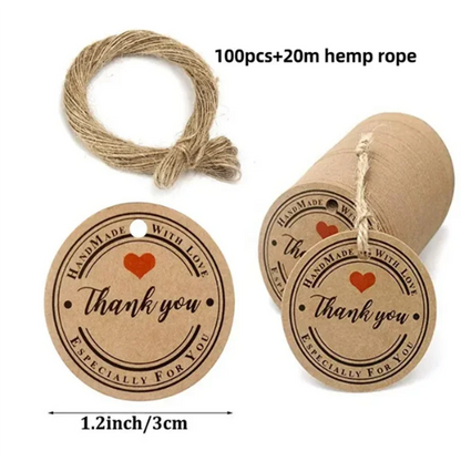 100pcs Kraft Tags with 20m Jute Twine | Handmade Gift Tag Set