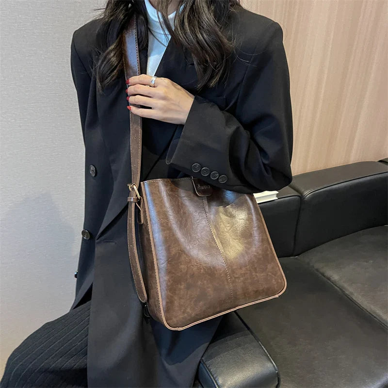 Bolso de hombro retro MOODS para mujer, con correa ancha, de piel sintética suave, bandoleras con monedero pequeño, gran capacidad, para compras