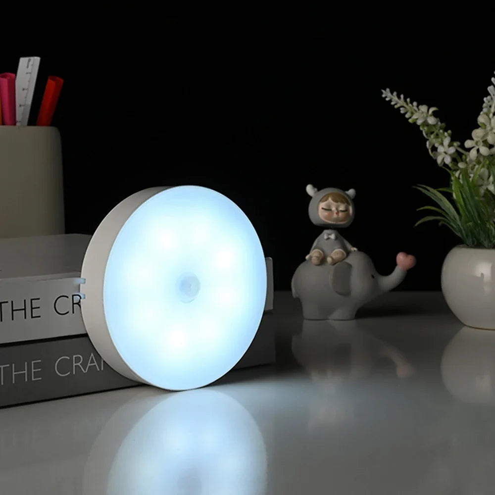 8LED Motion Sensor Night Light | USB Rechargeable Auto-On Lamp for Bedroom