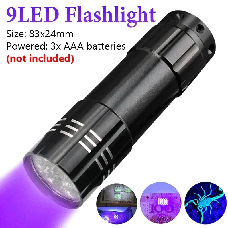 UV LED Flashlight Portable Blacklight | 365/395nm Wavelength for Pet Urine, Scorpion Detection & Hygiene