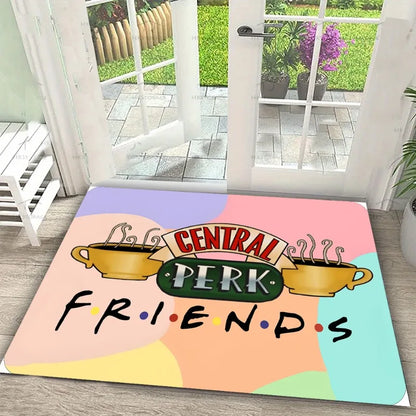 Carpet Central Perk Logo Mat Coffee Cup Printing Rug Friends TV Theme Door Mat Welcome Text Home Decoration Indoor Outdoor Use
