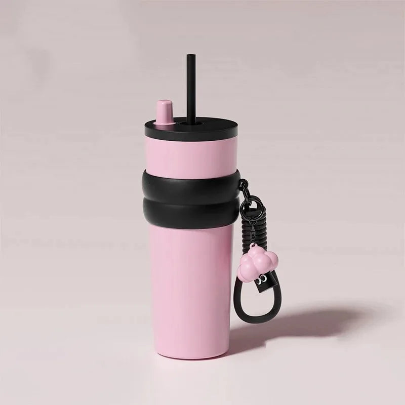 24oz Insulated Travel Mug with Handle and Straw Lid | Stainless Steel Vacuum Cup
