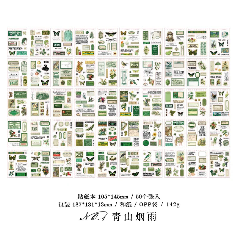Vintage Collage Stickers Pack | 50 Retro Washi Paper Decals for Junk Journaling