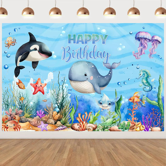 Decoración de fiesta de cumpleaños con temática del océano de verano bajo el mar, fondo para niños y niñas, linda decoración de delfines y estrellas de mar, accesorios para pancartas de eventos.