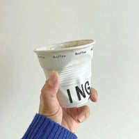 Tasse à café et tasses de style coréen de 200 ml, tasse en céramique blanche nordique froissée de 200 ml, gobelet à café, lettre anglaise