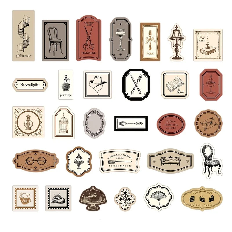 Vintage Label Stickers for DIY Crafts | 40-Piece Retro Collection