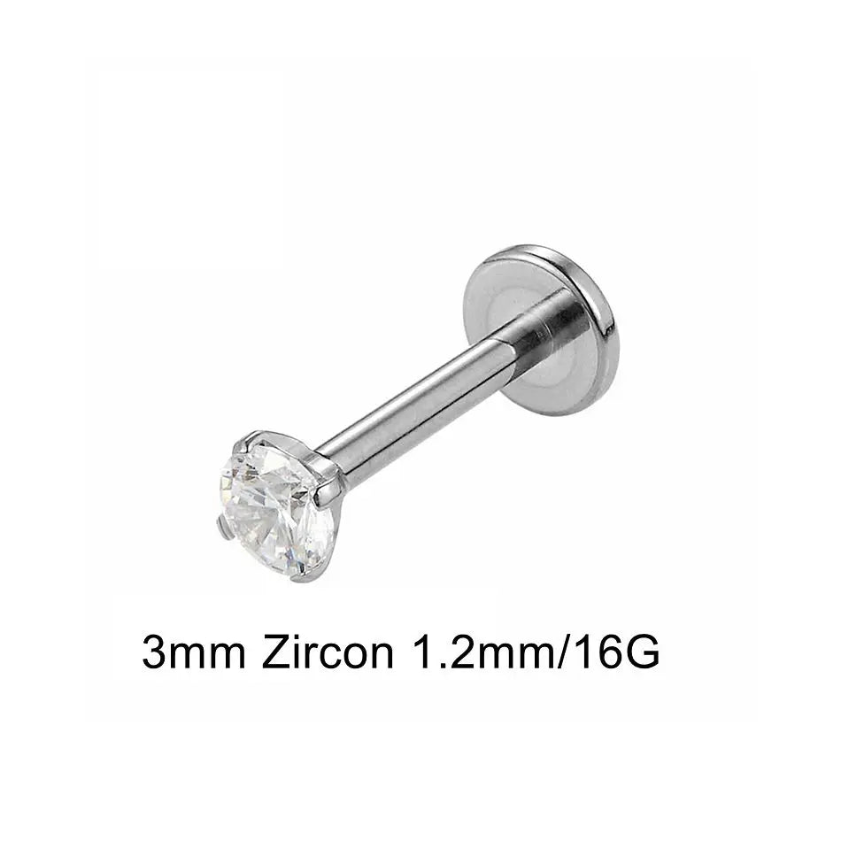 Titanium Labret Stud with Zircon Gem | Internally Threaded Body Jewelry