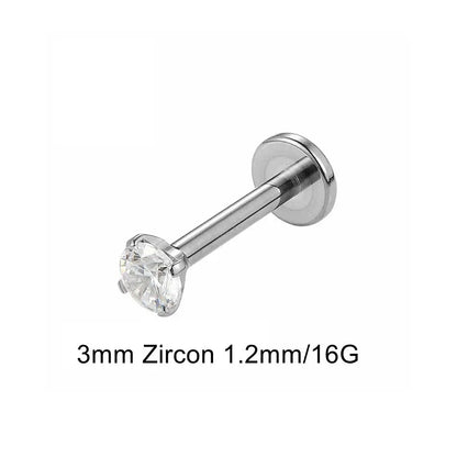 Titanium Labret Stud with Zircon Gem | Internally Threaded Body Jewelry