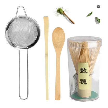Ensemble de 4 fouets à matcha Fouet à matcha en bambou fait à la main Cuillère à thé traditionnelle Cuillère à thé profonde Passoire à thé Support de rangement transparent pour fouet
