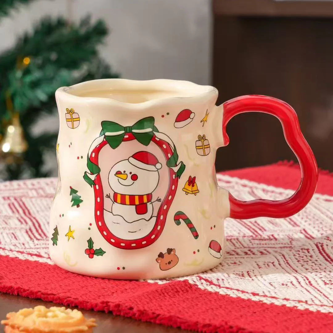 Lot de tasses de Noël en céramique, 380 ml, motifs bonhomme de neige/Père Noël/sapin, design mignon, cadeau de Noël idéal et vaisselle, 4 styles
