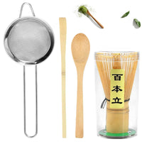 Ensemble de 4 fouets à matcha Fouet à matcha en bambou fait à la main Cuillère à thé traditionnelle Cuillère à thé profonde Passoire à thé Support de rangement transparent pour fouet
