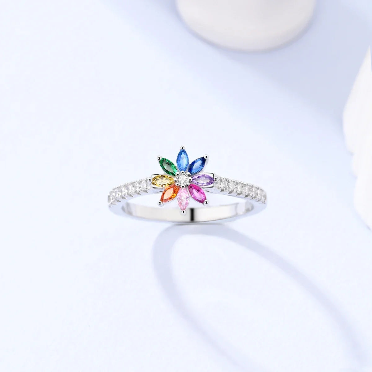 925 Sterling Silver Heart Ring with Cubic Zircon | Geometric Wedding Band for Women