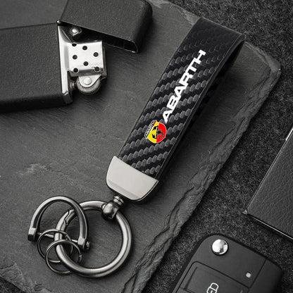 Fashion Carbon Fiber Car Keychain | Microfiber Leather Key Ring for FIAT Models