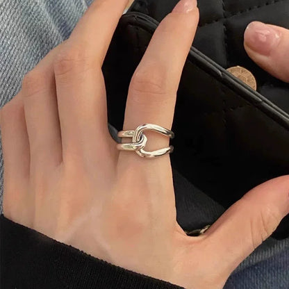 VENTFILLE 925 Sterling Silver Twisted Croissant Ring | Minimalist Chunky Geometric Jewelry