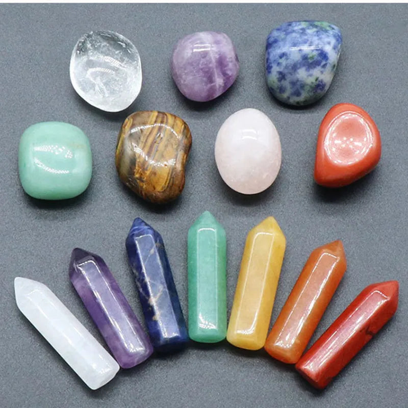 Set de 14 piedras naturales, 7 chakras, piedra curativa Reiki, cuarzo, mineral, ornamento, gema curativa, decoración del hogar, piedras artesanales, regalos