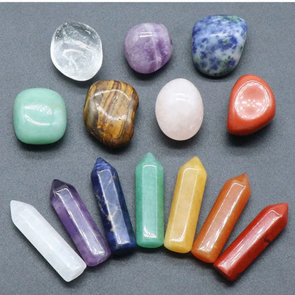 Set de 14 piedras naturales, 7 chakras, piedra curativa Reiki, cuarzo, mineral, ornamento, gema curativa, decoración del hogar, piedras artesanales, regalos