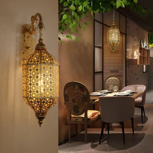 Turkish Golden Iron Wall Lamp Handmade Openwork Vintage Hallway Bedroom Decor