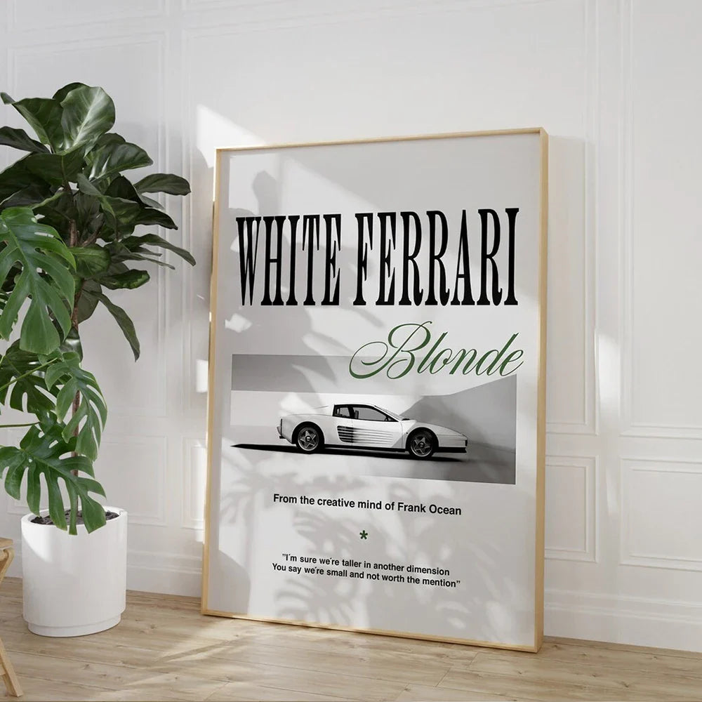 Tableaux décoratifs modernes de Frank Ocean Blond White Ferrari Cars Rap Hypebeast, affiches sur toile pour salon