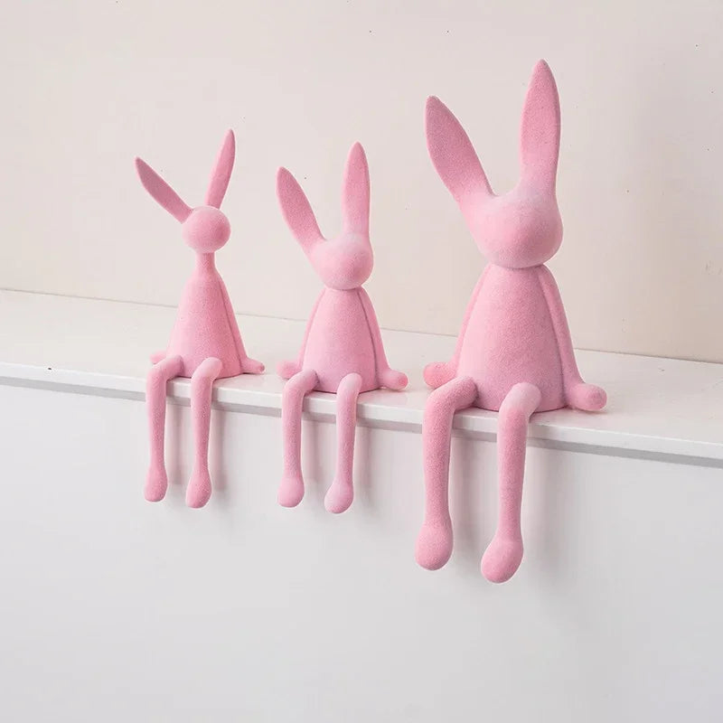 Resin Flocked Rabbit Statue Animal Sculpture Handmade Bunny Decor Cute Easter Gift Figurine Elegant Tabletop Ornament