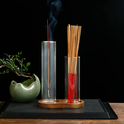 Brûleur d'encens en verre 2 en 1 pour bâtonnets, anti-cendres volantes, avec cendrier amovible et organiseur de bâtonnets d'encens