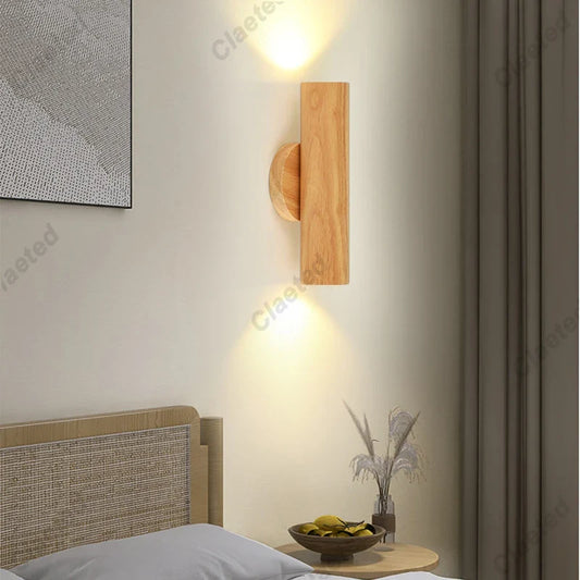 Applique Murale en Bois Massif de Style Nordique pour Salle à Manger, Chambre, Foyer, Applique Murale LED à Double Tête Haut et Bas Chinois pour Fond de Couloir
